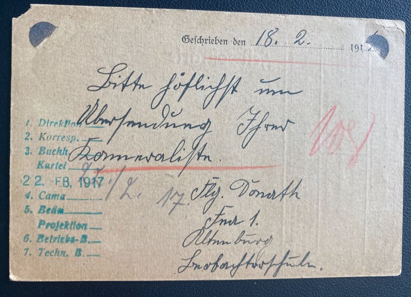 1917 Altenburg Germany Air Force Luftwaffe  Feldpost Postcard Cover