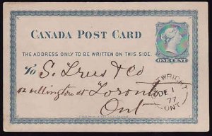 Canada-cover #11831 - 1c QV postal stationery - Durham County - Cartwright, Ont