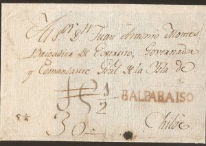 O) 1789 circa, CHILE, PREPHILATELIC - PRESTAMP. BALPARAISO - VALPARAISO MARK IN