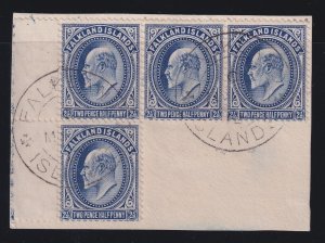 Falkland Islands, Scott 25a (SG 46b), used L shaped block on piece, Heijtz cert