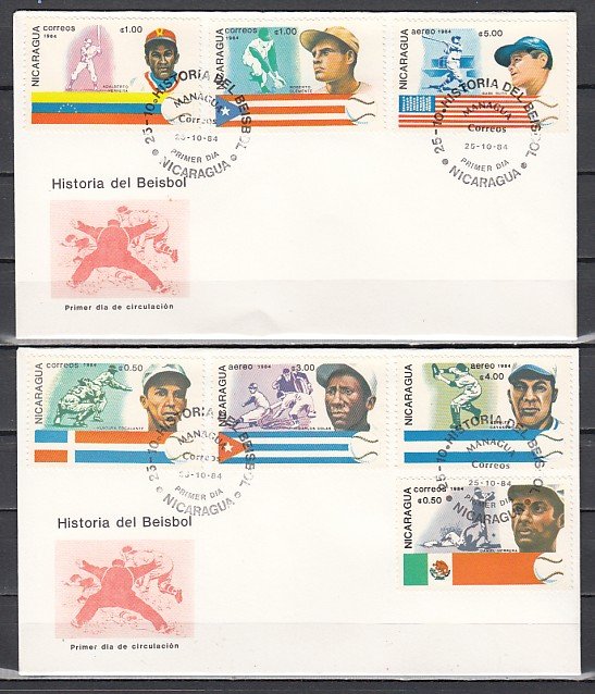 Nicaragua, Scott cat. 1384-1390. Baseball History issue. 2 First day covers. ^