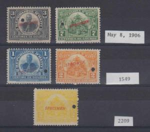 HAITI 1906-10 Sc 145-149 FULL SET PERF PROOFS + SPECIMEN MNH F,VF 