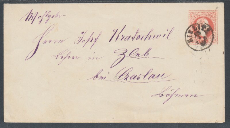 Austria H&G B38 used in Selesia, 1876 5kr red Envelope