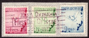 1950 Ryukyu Islands Dove & Map airmail FDI set Okinawa used C1 C2 C3 CV $66.50