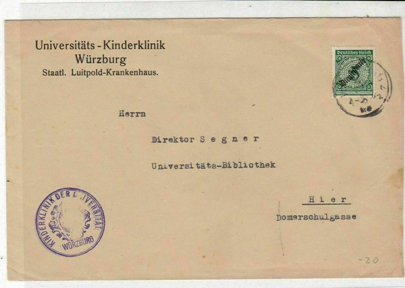 Germany  Wurzburg Coat of Arms Slogan Cancel & Official Stamps Cover ref 22942