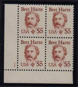 1987 Sc 2196 HARTE $5 MNH plate block, LL CV $45