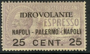 ITALY 1917 25c on 40c NAPOLI-PALERMO-NAPOLI Airmail Sc C2 MHR