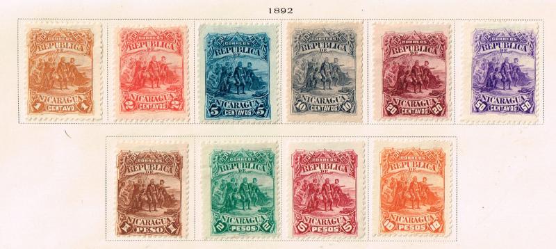 Nicaragua - 1892 - Scott #s 40-49 - MLH - Full Set