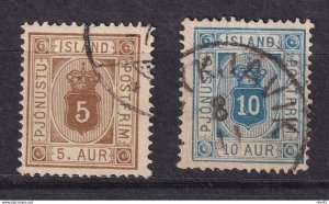 Iceland 1876 Official 5a/10a Used Sc O5-O6 15547