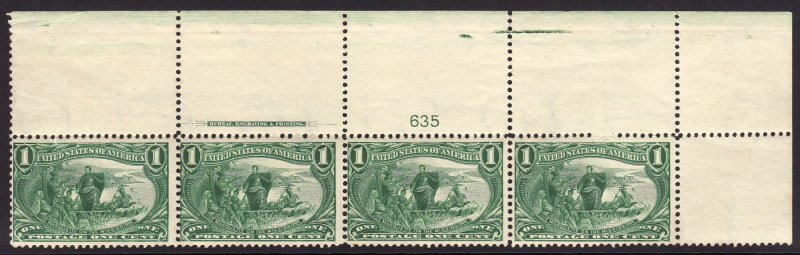 1898 U.S Trans-Mississippi Exposition 1¢ imprint strip of 4 MNH Sc# 285 CV $400