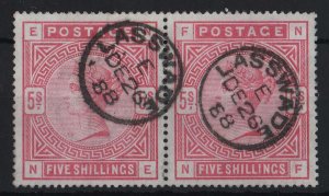 GB 1883 5s on blued sg176 very fine used pair, in the typical pale shade, neat