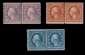 MOMEN: US STAMPS #494-496 LINE PAIRS MINT OG NH VF/XF 3 APS CERTS LOT #82205