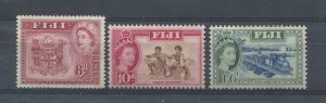 Fiji QEII 1954-63 8d, 10d, and 1/6d mint o.g. hinged