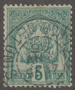 Tunisia,  Scott#3,  used, hinged, 5,  green/green paper, #T-3