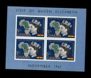 Ghana 1961 - Queen Elizabeth Visits - Imperf Sheet of 4 Stamps Scott #109a - MNH