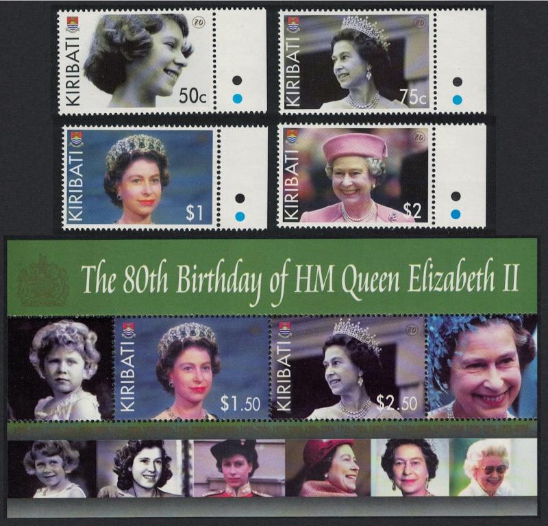 Kiribati 80th Birthday of HM Queen Elizabeth II 4v with margins +MS SG#750-754