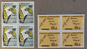 Turkey 1963 Agricultural semi-postals in blocks, MNH.  Scott B93-B94, CV $2.80