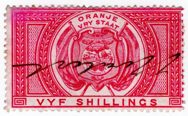 (I.B) Orange Free State Revenue : Duty Stamp 5/-