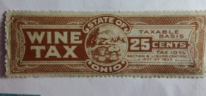 UNITED STATES BOB WINE TAX USED INTERNAL REVENUE TWENTY FIVE CENTS STATE OF OHIO