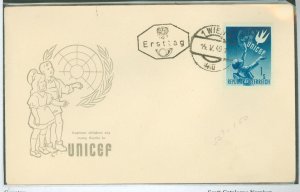 Austria 559 1949 Honoring UNICEF solo stamp on a cacheted unaddressed FDC