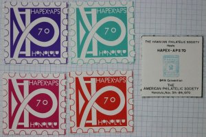 HAPEX APS 1970 Honolulu HI Philatelic Exhibition Souvenir Ad Label set 5 MNH