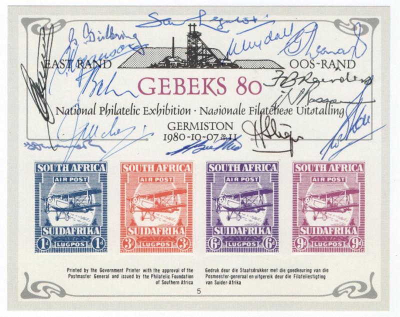 (I.B) South Africa Cinderella : GEBEKS Philatelic Exhibition Card (signed)