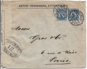 Malmo, Sweden to Paris, France 1916 French Military censor (C5519)