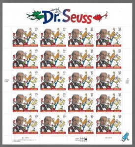 US 3835 - MNH Pane of 20 - 37¢ Stamps.  Dr. Seuss. FREE SHIPPING!!