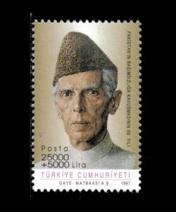 Turkey 1997 - Pakistan Independence, Ali Jinnah - Individual - Scott B251 - MNH
