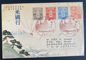 1934 Yokohama Japan Karl Lewis Hand Painted Cover to Oakland CA USA Mt Fuji