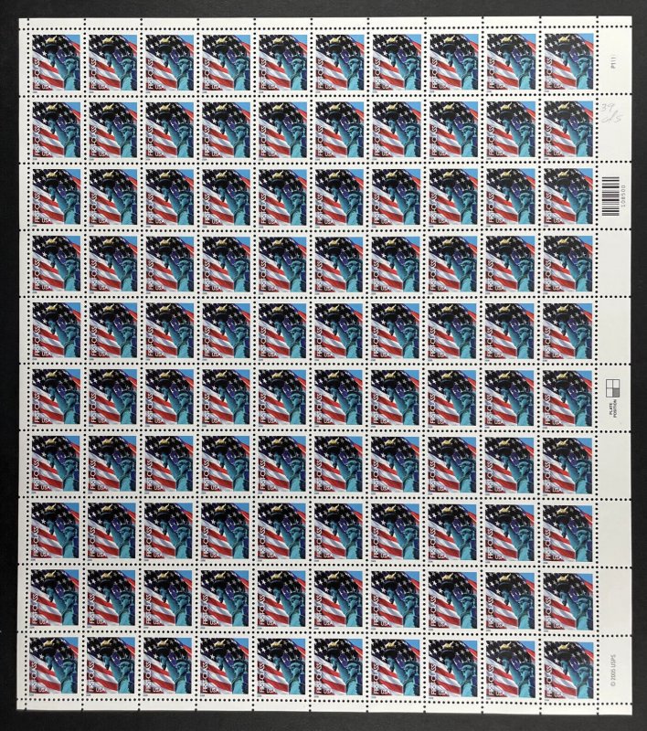 3965 LADY LIBERTY & FLAG Sheet of 100 US FC ND  Stamps 2005 NH, Marked