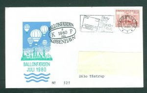 Denmark. 1980 Cover. Balloon Voyage July 1980 # 525. Sc# 662. Spc. Cancel