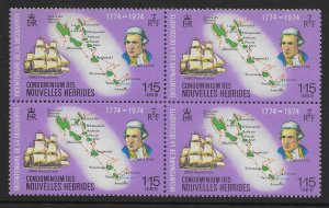 NEW HEBRIDES (FRENCH) SGF210 1974 COOK  Fr1.15 BLK OF 4 MNH