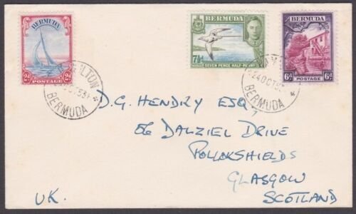 BERMUDA 1953 cover to Scotland - nice franking GVI values...................x889 