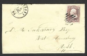 US 1866 CIVIL WAR COVER DATED DEC8, 1864 JOHNSBURY MASS TO AMESBERRY