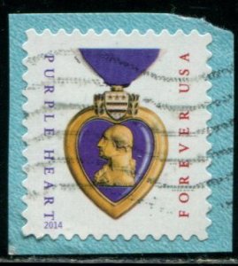 4704b US (49c) Purple Heart SA dated 2014 , used on paper