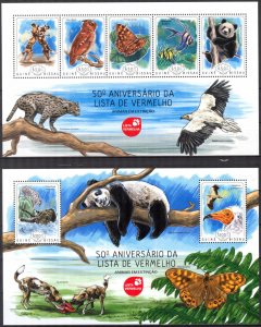 Guinea Bissau 2014 Red List Panda Birds Leopards Butterflies sheet + S/S MNH