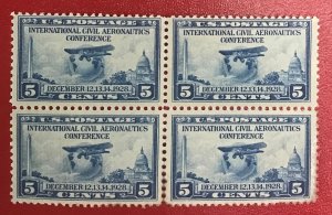 1928 US Scott 650 MNH block 5 cent globe and airplane Lot 1105