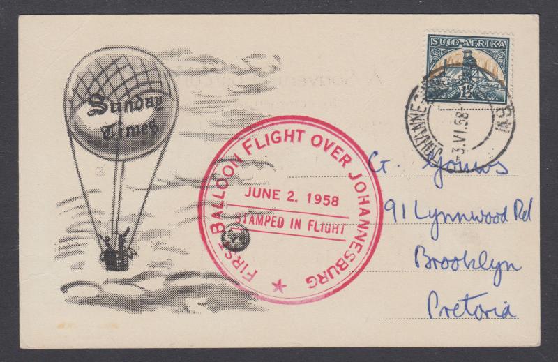 South Africa Sc 46 on 1958 First Balloon Flight over Johannesburg souvenir card