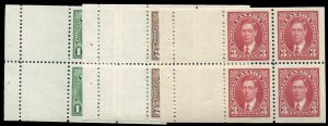 Canada #231-233a Cat$67.50, 1937 1c-3c, set of three booklet panes of four, 3...