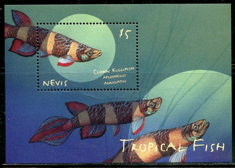 NEVIS TROPICAL FISH I/II SET OF TWO  SHEETS & TWO SOUVENIR SHEETS MINT NH  