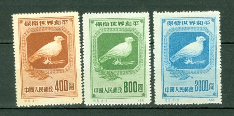 CHINA PEOPLE'S.  REP. 1950  BIRDS  #57-59 SET REPRINTS NO GUM