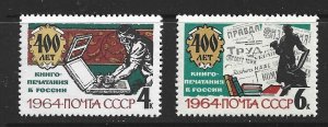 RUSSIA - 1964 ANNIVERSARY OF BOOK PRINTING - SCOTT 2863 TO 2864 - MNH