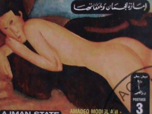 AJMAN-1972 COLORFUL FAMOUS NUDE ARTS PAINTING CTO BLOCK VERY FINE