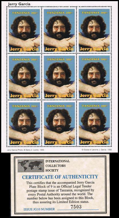 Tanzania 1412 sheet of 9,MNH.Michel 2230 klb. Jerry Garcia,musician,1995