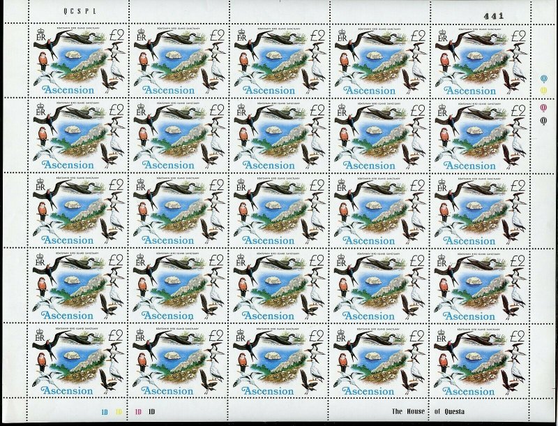 ASCENSION  BIRDS 1976 COMPLETE SHEET SET SCOTT#196/211 MINT NH PARTIALLY SHOWN