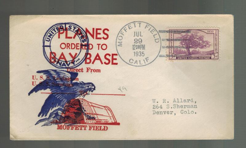 1935 USS Lexington cover Moffett Field CA to Denver Planes Ordered to Base