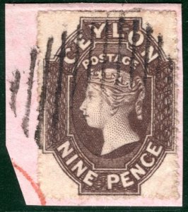 CEYLON QV PENCE ISSUE Classic Stamp SG.33 9d Deep Brown SUPERB PIECE Used SBB18