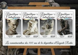 Central Africa - 2017 Auguste Rodin - 4 Stamp Sheet - CA17212a