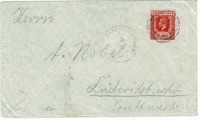 Sierra Leone London F.S. 64 cancel unsealed cover to South West Africa, censored